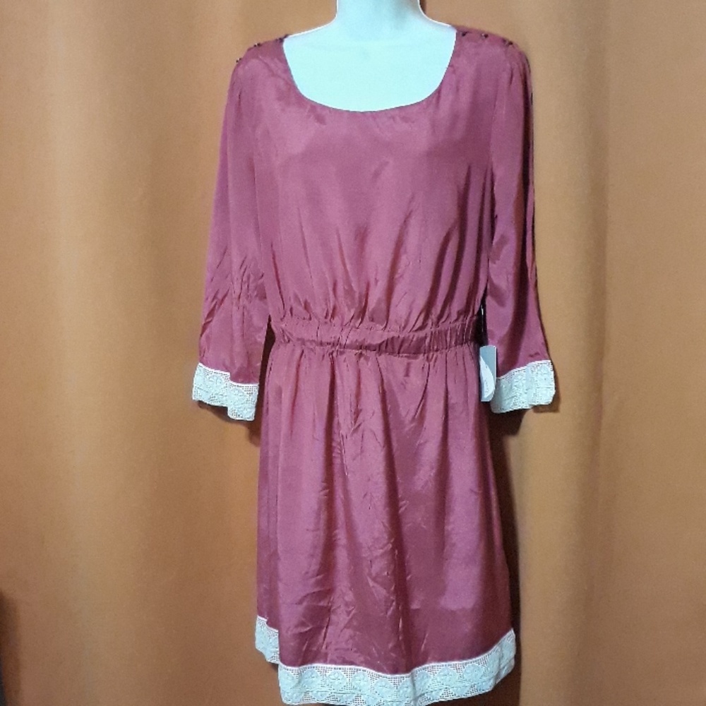 Clearance! Satin Dress with Lace Edging